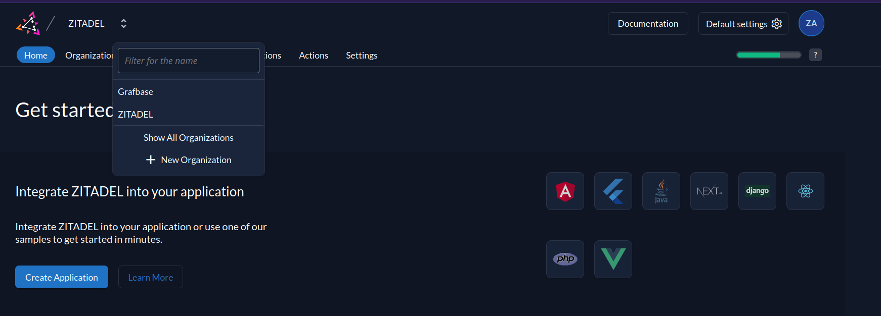 Selecting the Grafbase organization