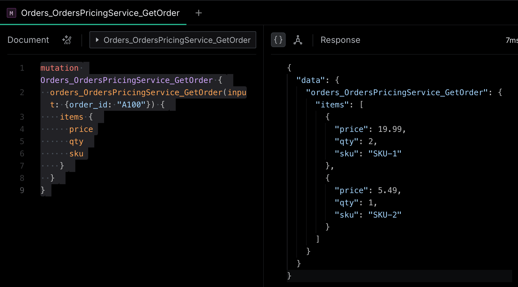 Mutation query for GetOrder