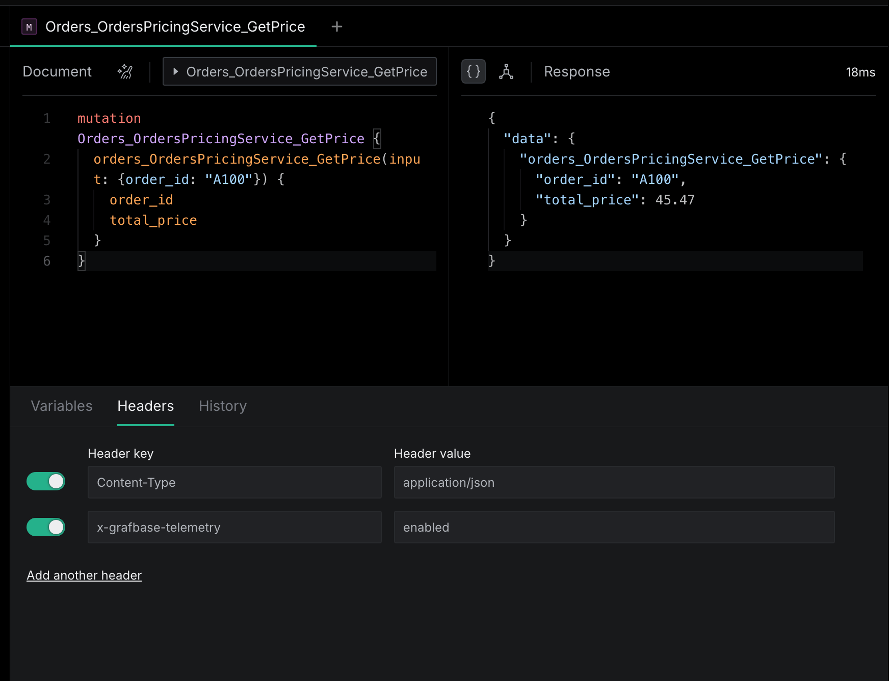 Mutation query for GetPrice